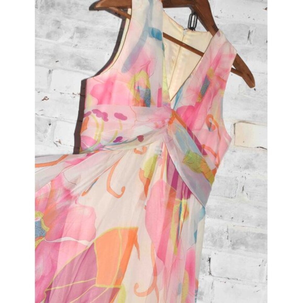 1960's VINTAGE Abstract Flora Chiffon Maxi Stunning Dress Small Size